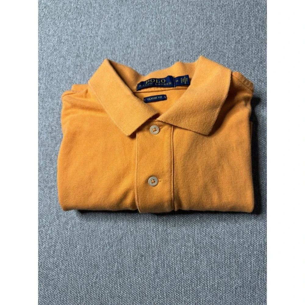 Polo Ralph Lauren Men's Med. Orange Polo Shirt Blue Emblem Short Sleeve Classic
